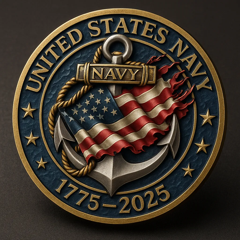 Anchored in Valor" US Navy Challenge Coin | 1775-2025 Legacy Edition