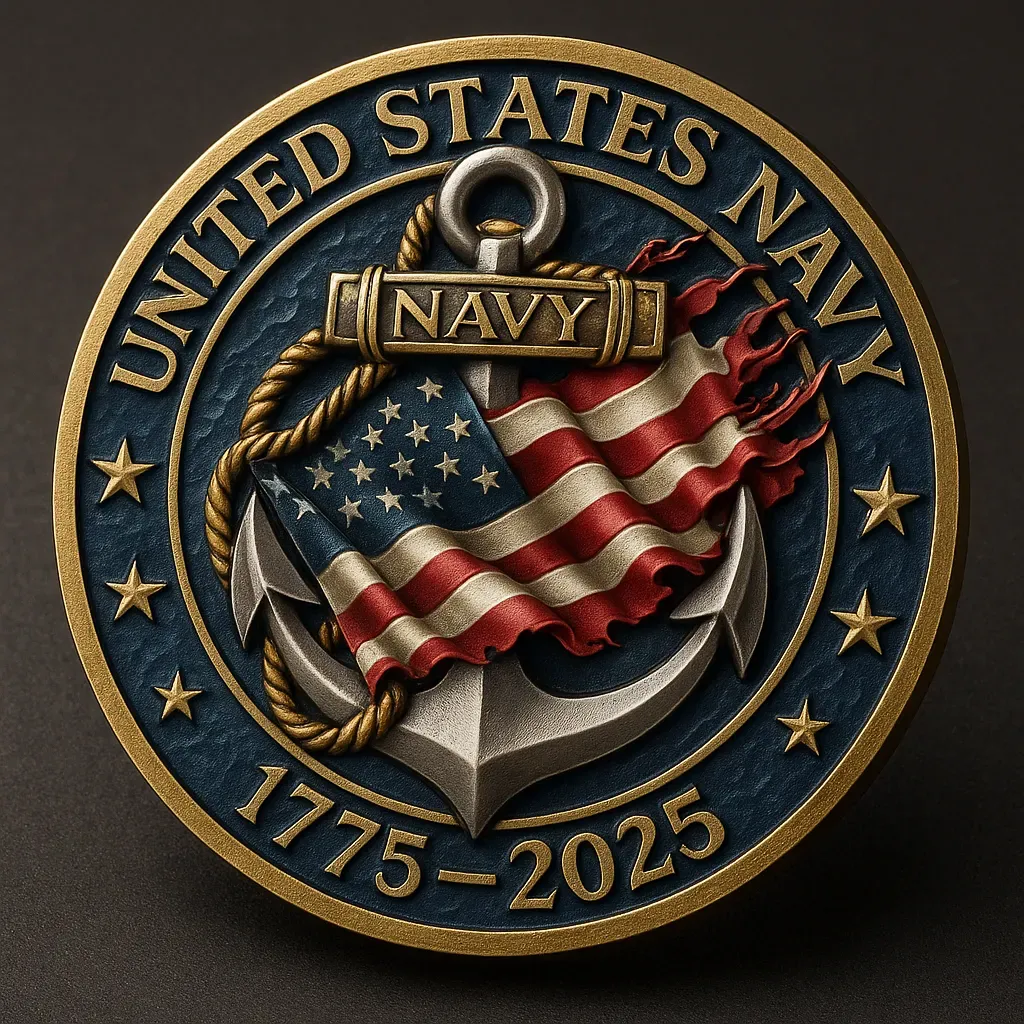 Anchored in Valor" US Navy Challenge Coin | 1775-2025 Legacy Edition