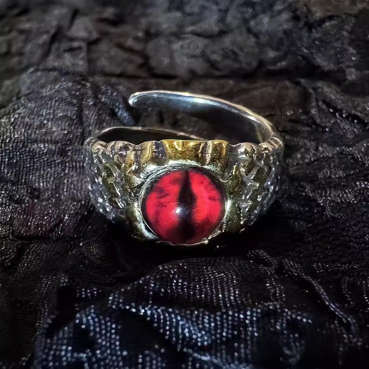 Vintage Two-Tone Blue Dragon Eye Ring Adjustable Opening Gothic Claw Band Evil Eye Biker Punk Ring Jewelry Gift