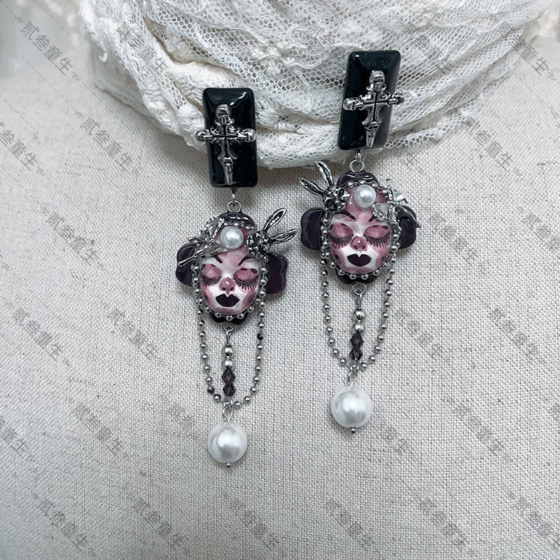 Handmade Gothic Doll Face Alt Necklace&Ring | Punk Statement Jewelry