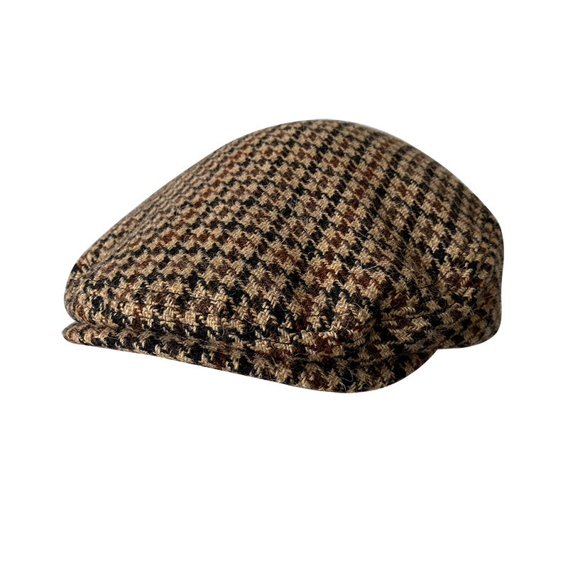 THE PEAKY Marl Flat Hat Chidori Grid-Harris Tweed