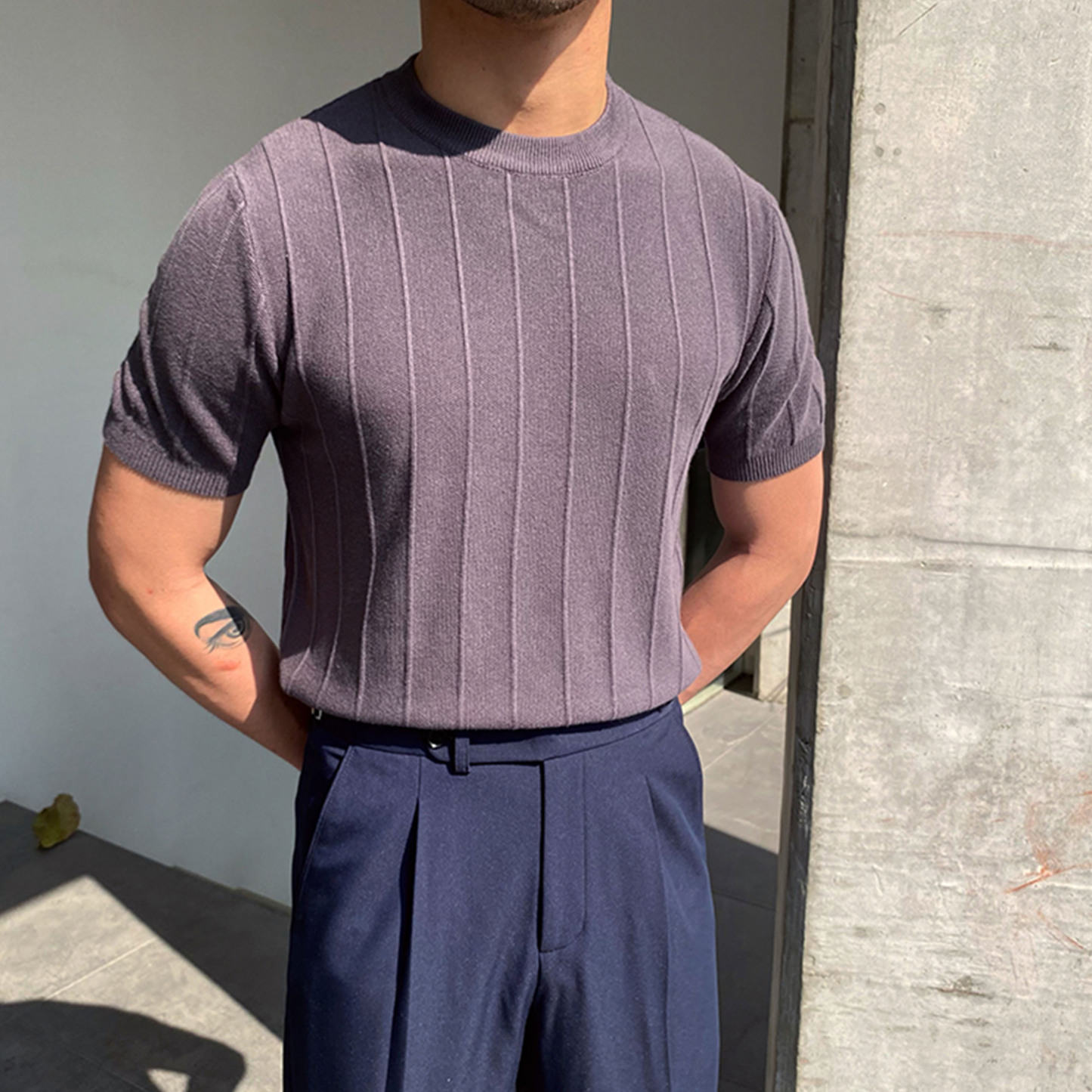 [Lowest Price]Mens round neck knitted T-shirt