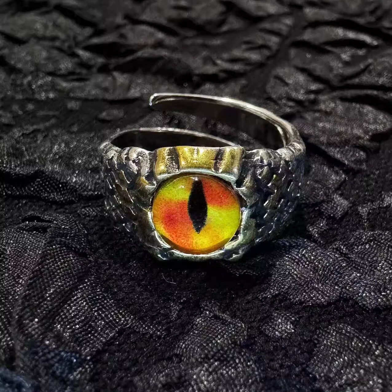 Vintage Two-Tone Blue Dragon Eye Ring Adjustable Opening Gothic Claw Band Evil Eye Biker Punk Ring Jewelry Gift