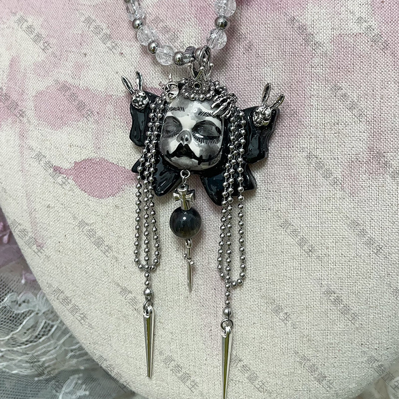 Handmade Gothic Doll Face Alt Necklace&Ring | Punk Statement Jewelry