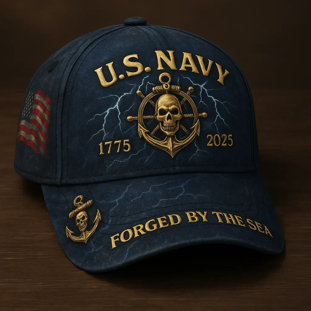 Forged by the Sea – U.S. Navy Skull & Anchor 1775–2025 Cap