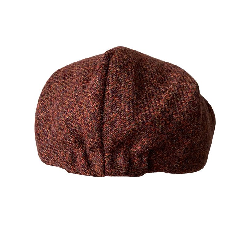 THE PEAKY Marl Flat Hat Wine-Harris Tweed