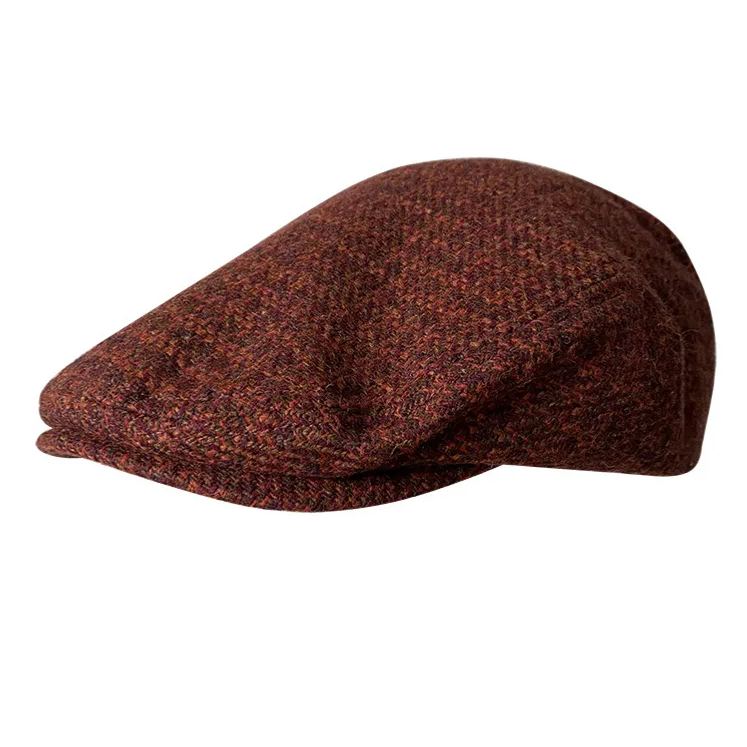 THE PEAKY Marl Flat Hat Wine-Harris Tweed