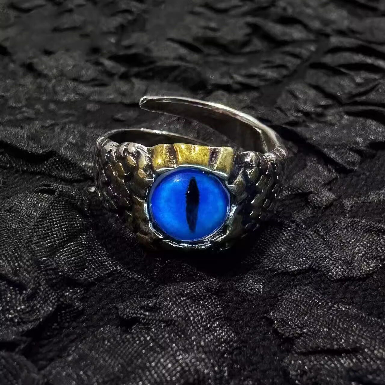 Vintage Two-Tone Blue Dragon Eye Ring Adjustable Opening Gothic Claw Band Evil Eye Biker Punk Ring Jewelry Gift