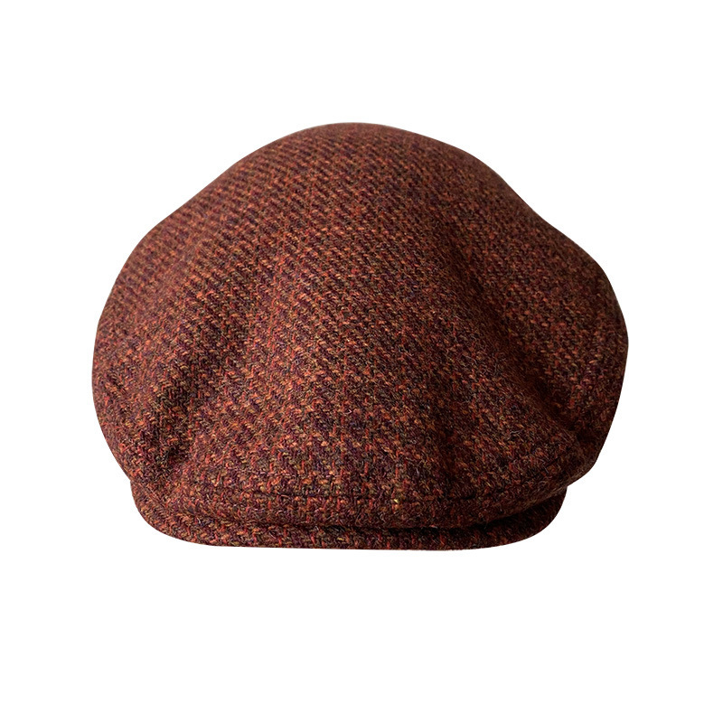 THE PEAKY Marl Flat Hat Wine-Harris Tweed