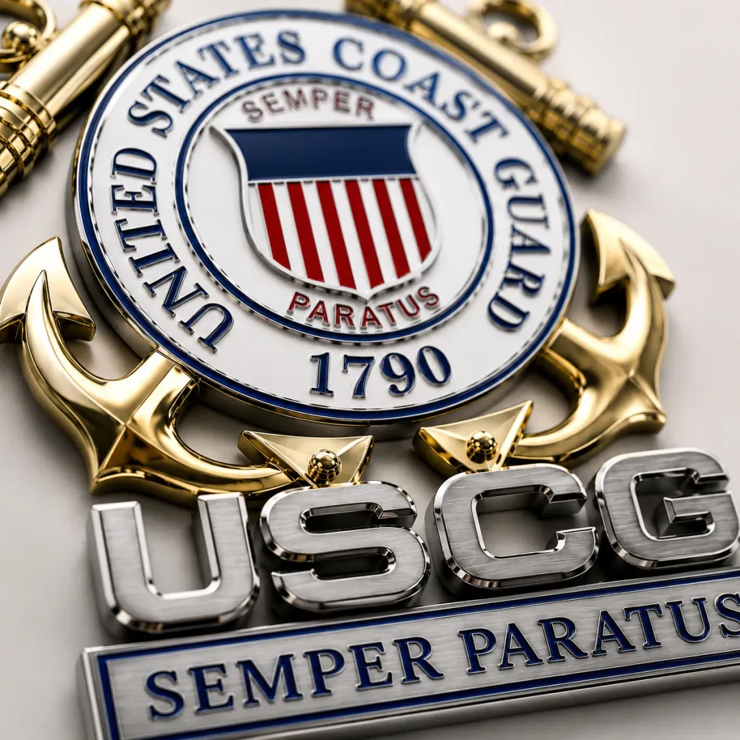 U.S. Coast Guard Semper Paratus Metal Vehicle Badge