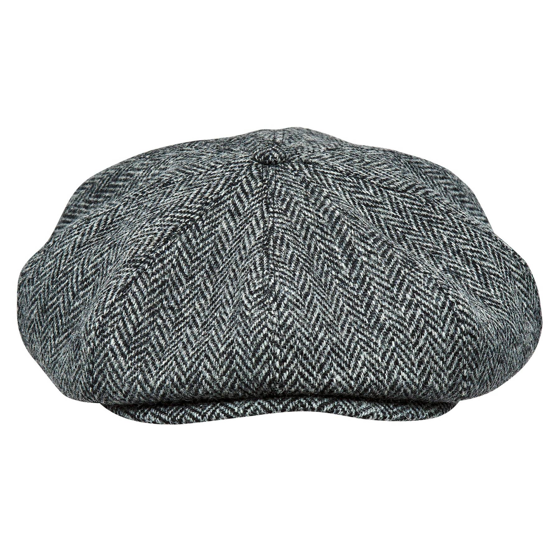 PEAKY CAPS Genuine Scottish Harris Tweed 8 Panels Man Cap GRAY-BLACK