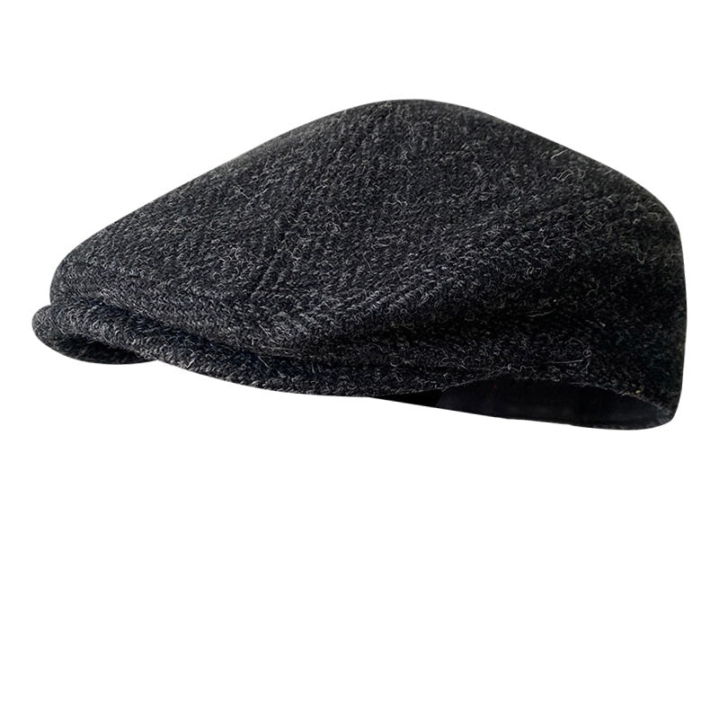 THE PEAKY Gatsby Flat Hat Black-Harris Tweed