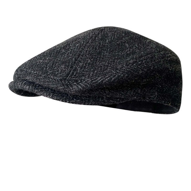 THE PEAKY Gatsby Flat Hat Black-Harris Tweed