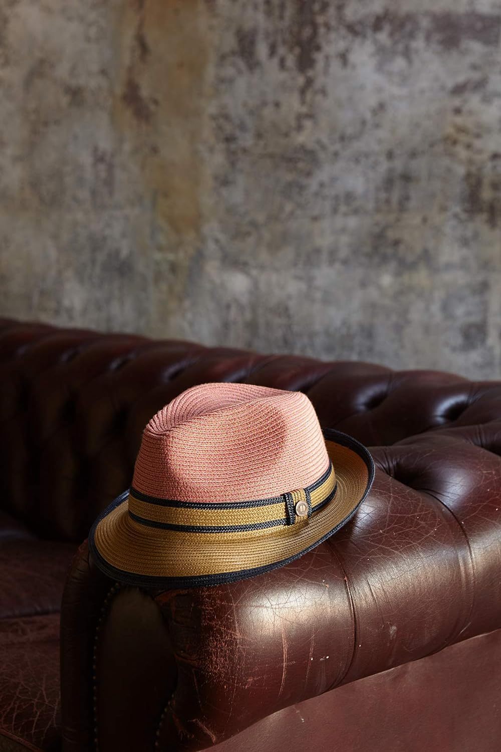 Twotone Summer Straw Fedora Hat