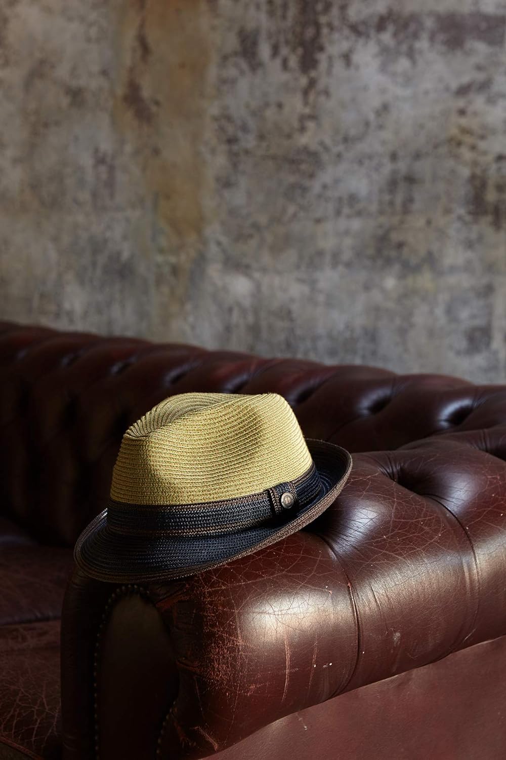 Twotone Summer Straw Fedora Hat