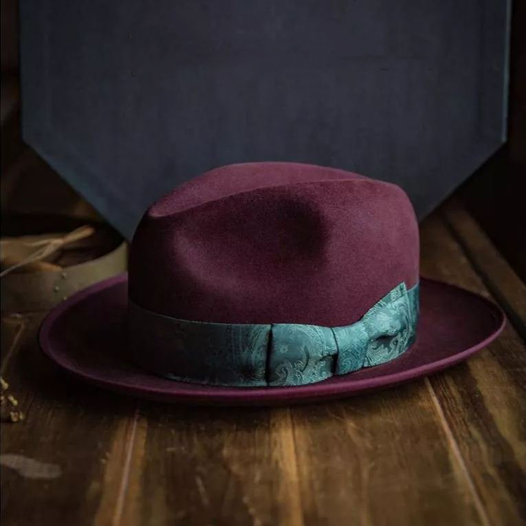 Bespoke Handmade Fedora - Special hat band-Dark burgundy