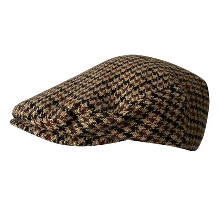 THE PEAKY Marl Flat Hat Chidori Grid-Harris Tweed