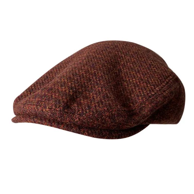 THE PEAKY Marl Flat Hat Wine-Harris Tweed