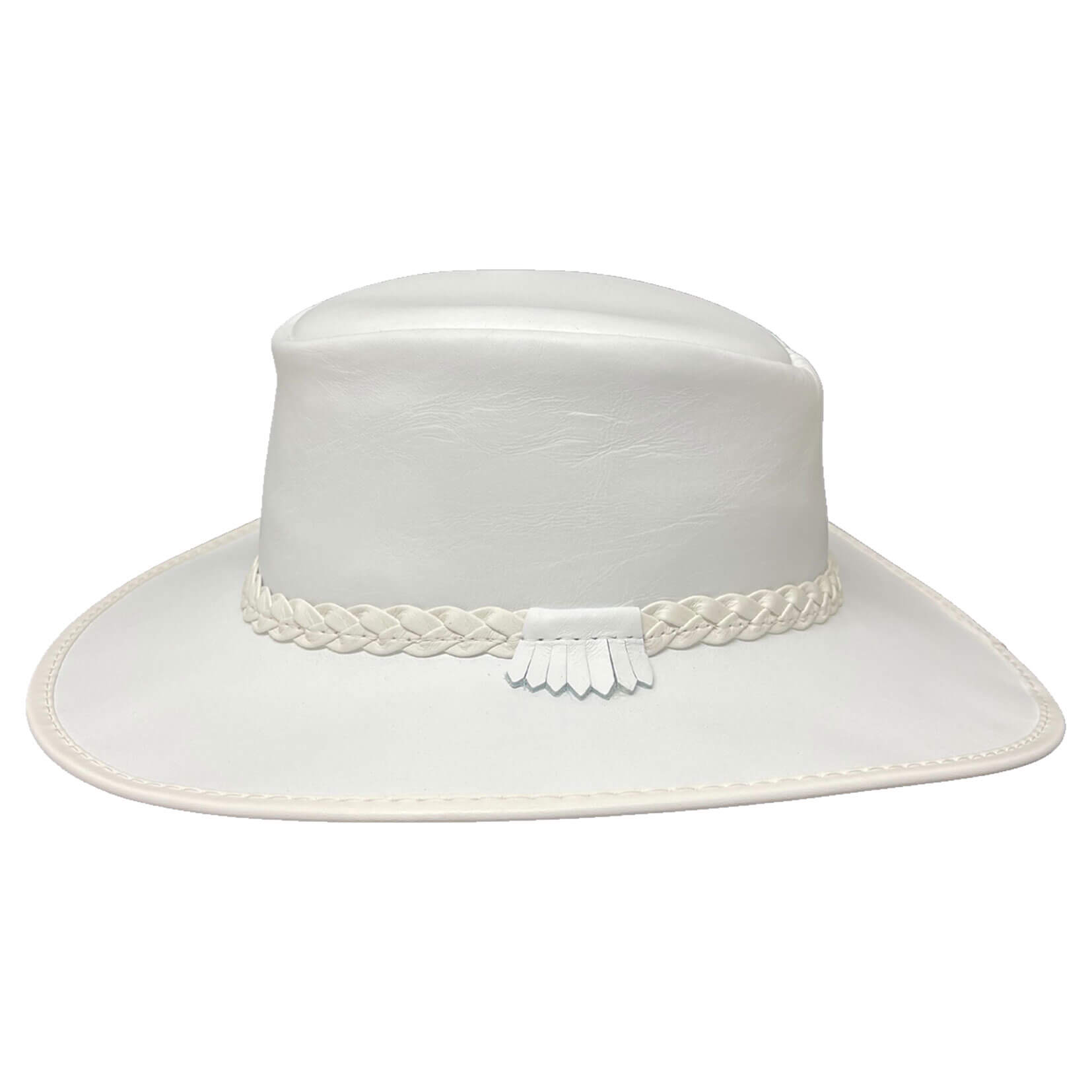 Avalanche - White Leather Outback Hat
