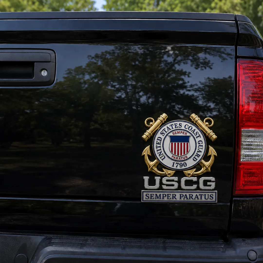 U.S. Coast Guard Semper Paratus Metal Vehicle Badge
