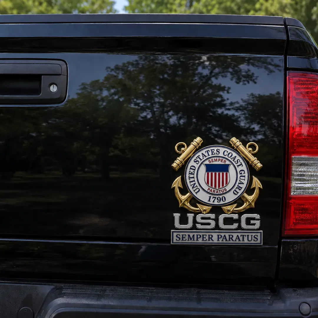 U.S. Coast Guard Semper Paratus Metal Vehicle Badge