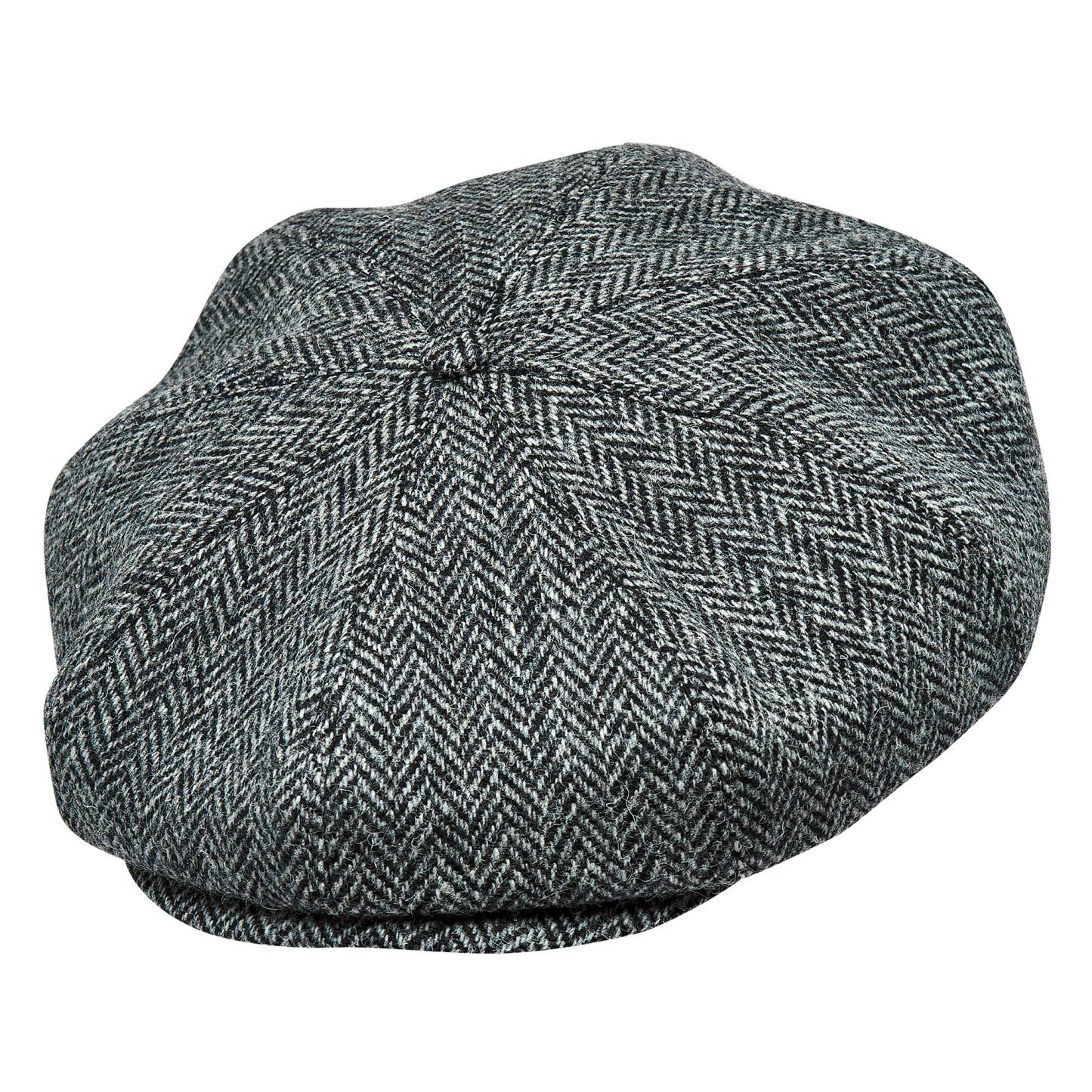 PEAKY CAPS Genuine Scottish Harris Tweed 8 Panels Man Cap GRAY-BLACK