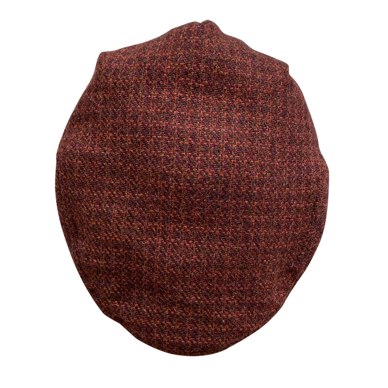 THE PEAKY Marl Flat Hat Wine-Harris Tweed