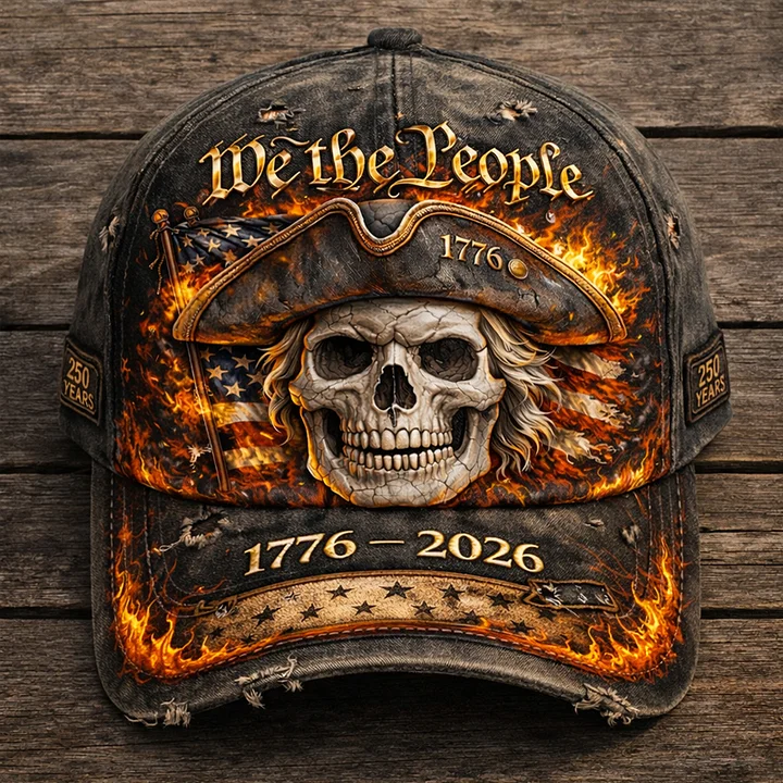 We The People 1776-2026 Patriotic Skull Trucker Hat