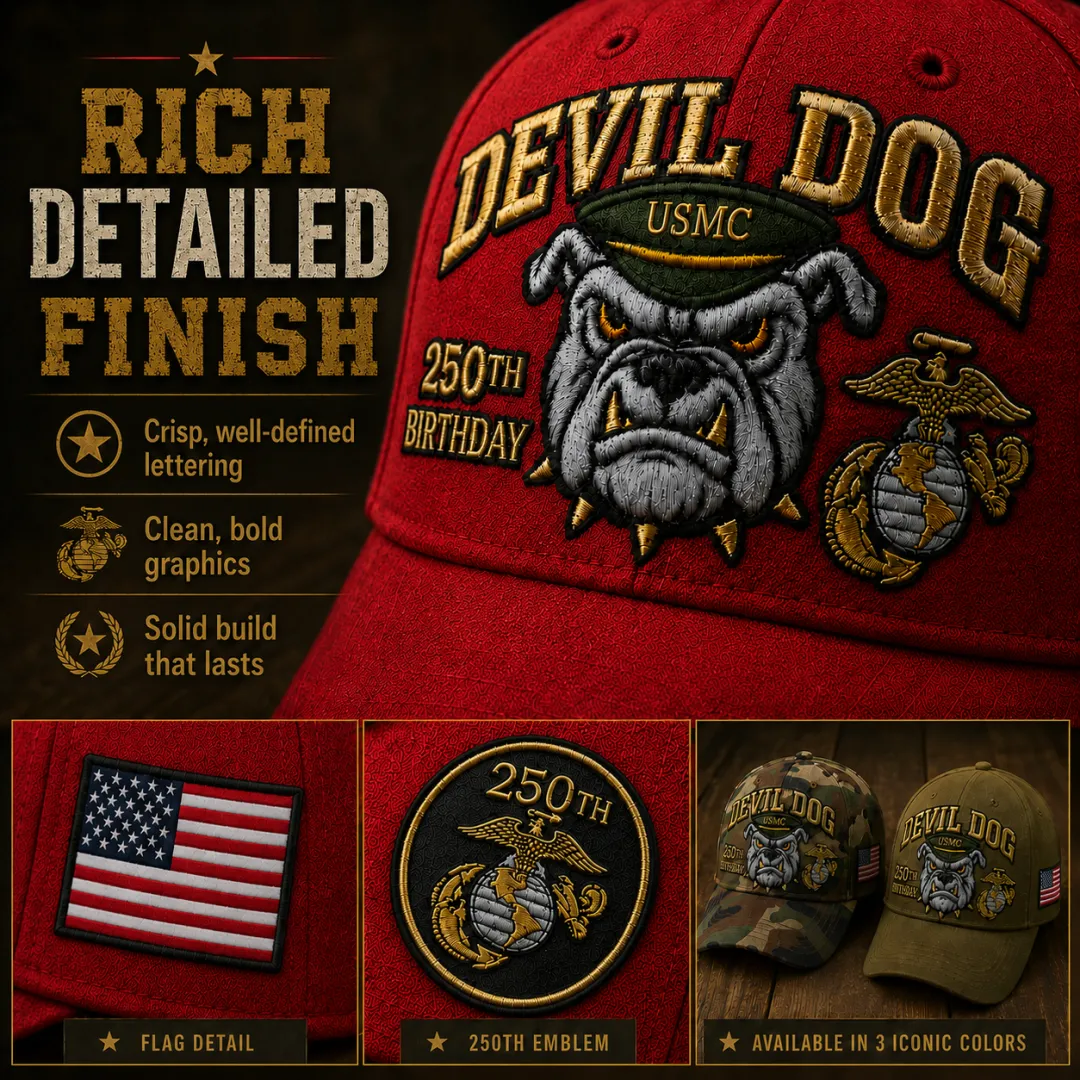 🔥 Father’s Day Sale - ❤️Handmade Devil Dog USMC 250th Birthday Commemorative Cap 🇺🇸