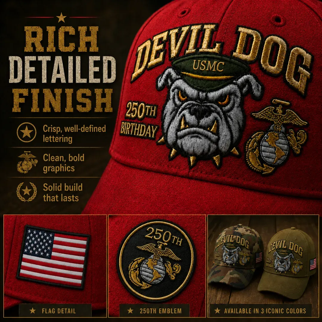 🔥 Father’s Day Sale - ❤️Handmade Devil Dog USMC 250th Birthday Commemorative Cap 🇺🇸