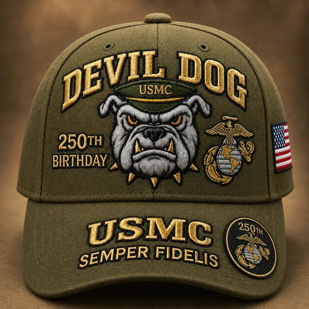 🔥 Father’s Day Sale - ❤️Handmade Devil Dog USMC 250th Birthday Commemorative Cap 🇺🇸