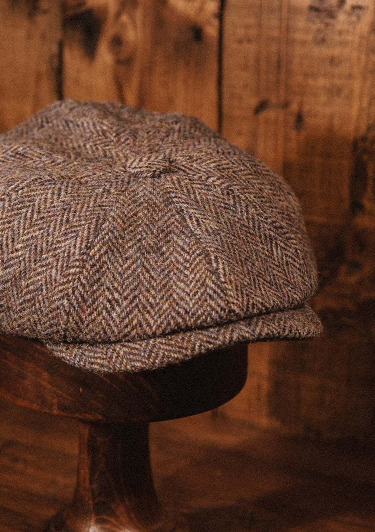 Morwell Baker Boy - (Mid-Width) Harris Tweed Brown Herringbone