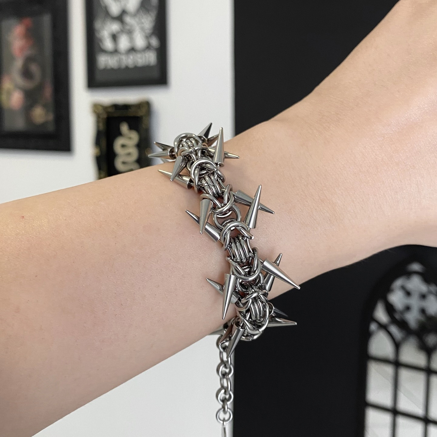 Gothic Spike Chain Bracelet Titanium Steel Anti-Allergy Punk Rock Biker Wrist Jewelry