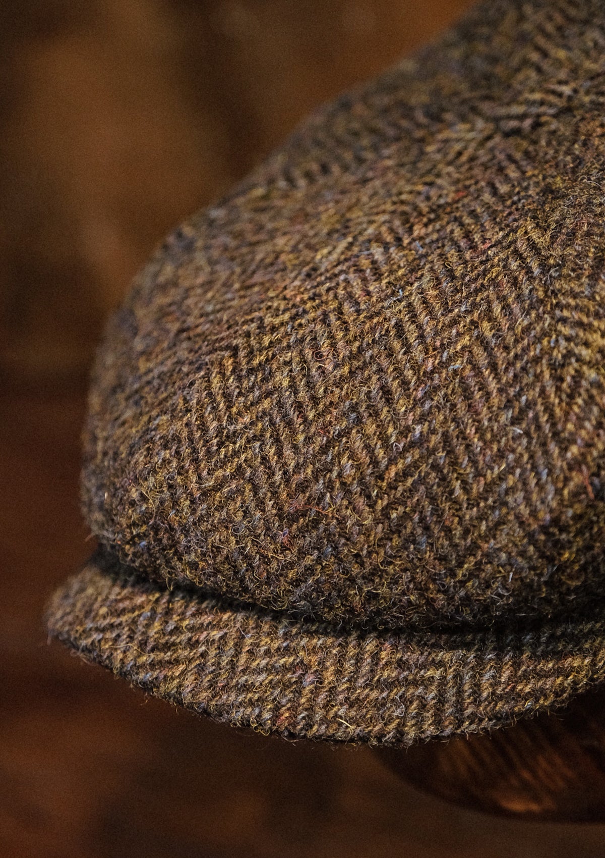 Ridgmount Baker Boy - (Narrow Width) Harris Tweed Green Herringbone
