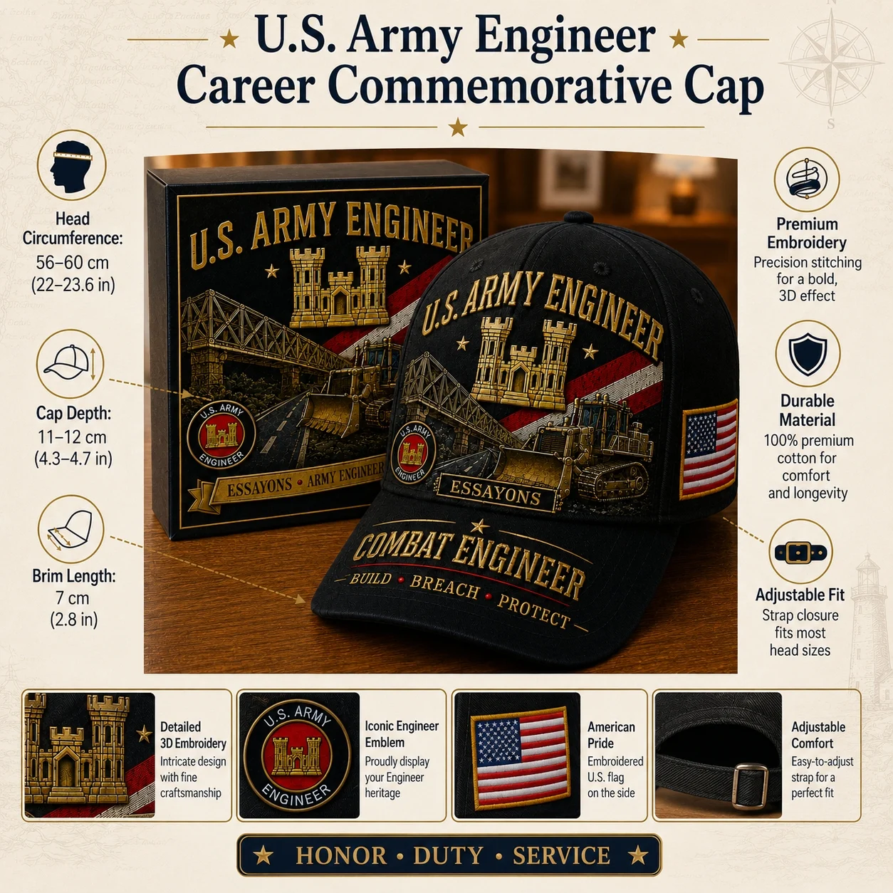 🏰U.S. Army Engineer Career Commemorative Cap