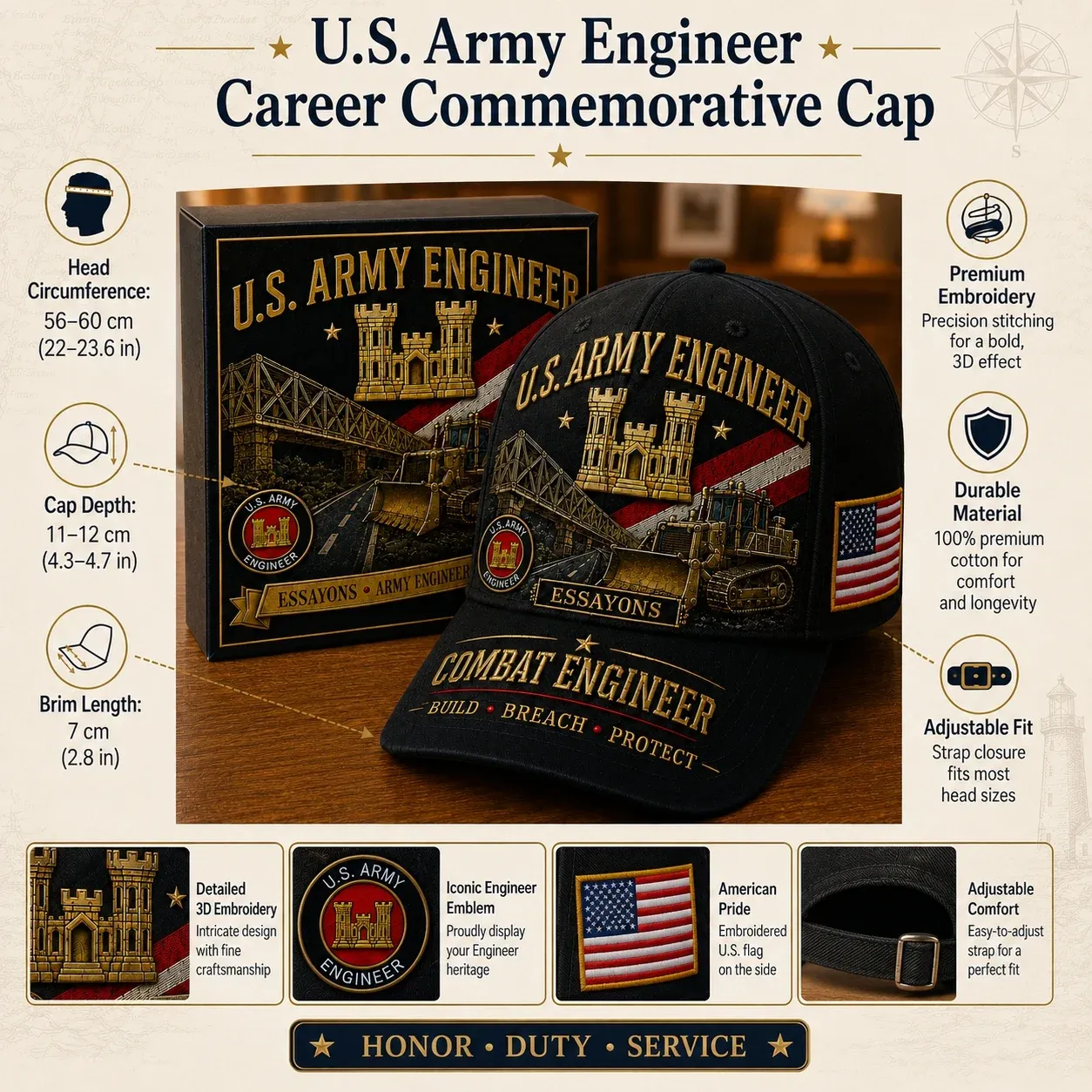 🏰U.S. Army Engineer Career Commemorative Cap