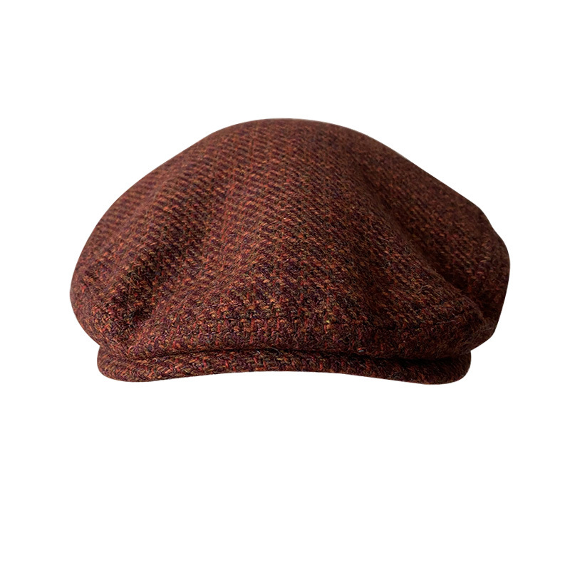 THE PEAKY Marl Flat Hat Wine-Harris Tweed
