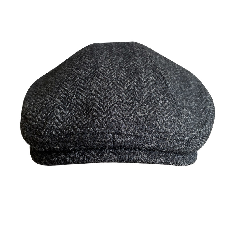 THE PEAKY Gatsby Flat Hat Black-Harris Tweed