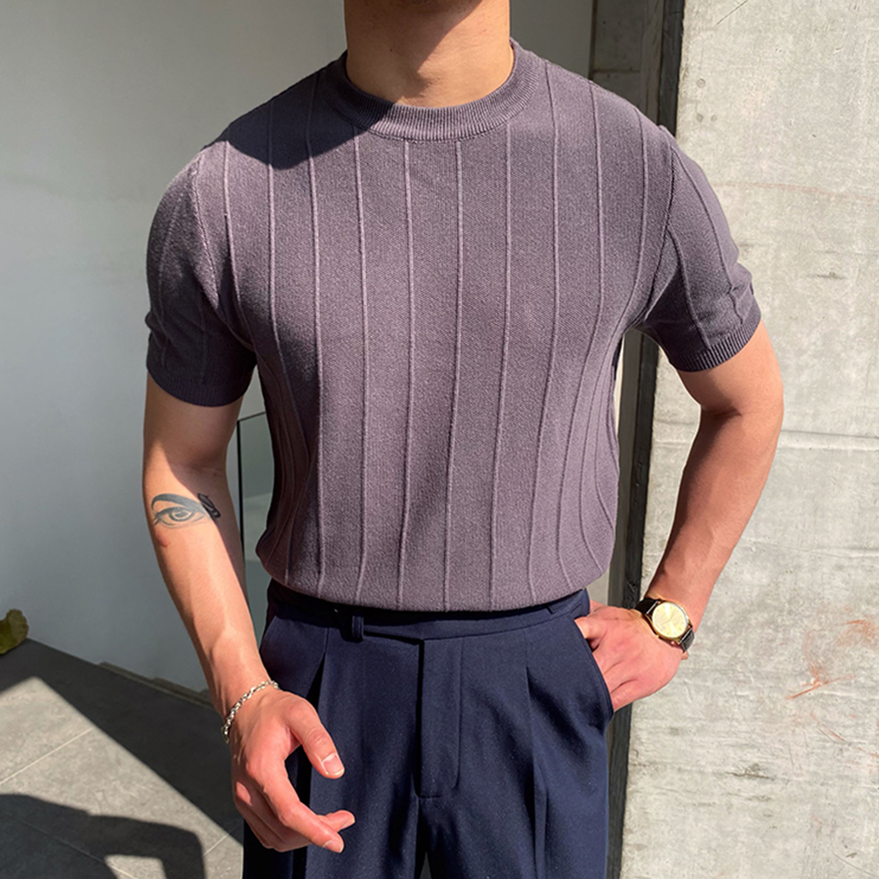 [Lowest Price]Mens round neck knitted T-shirt