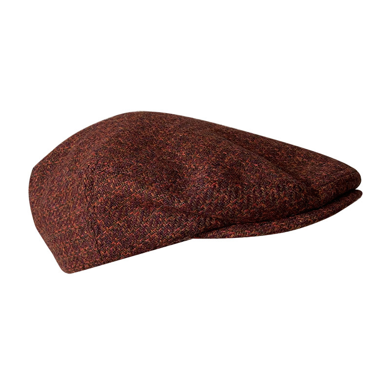 THE PEAKY Marl Flat Hat Wine-Harris Tweed
