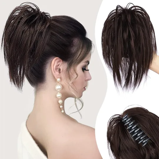 Messy ponytail clip extends hair