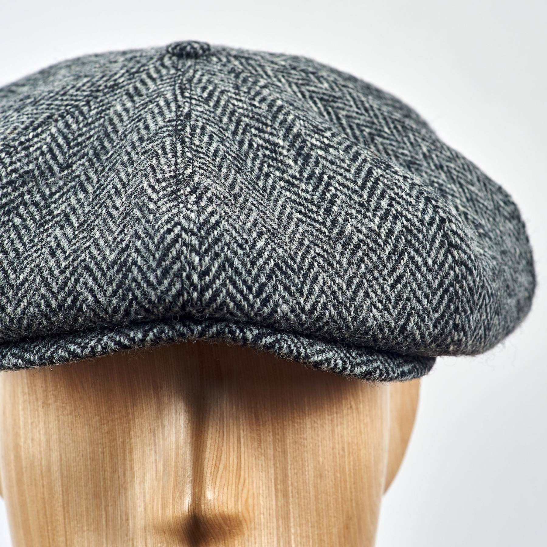 PEAKY CAPS Genuine Scottish Harris Tweed 8 Panels Man Cap GRAY-BLACK
