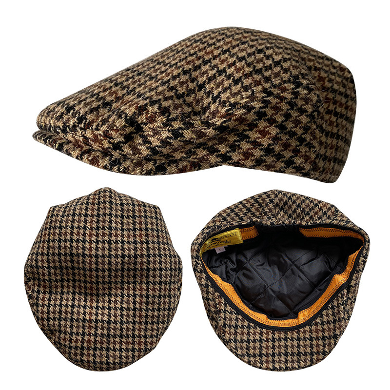 THE PEAKY Marl Flat Hat Chidori Grid-Harris Tweed