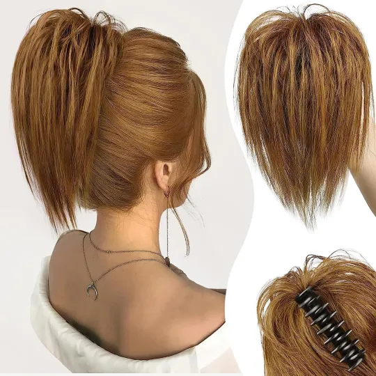 Messy ponytail clip extends hair