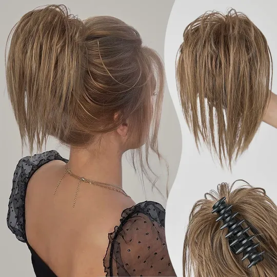 Messy ponytail clip extends hair