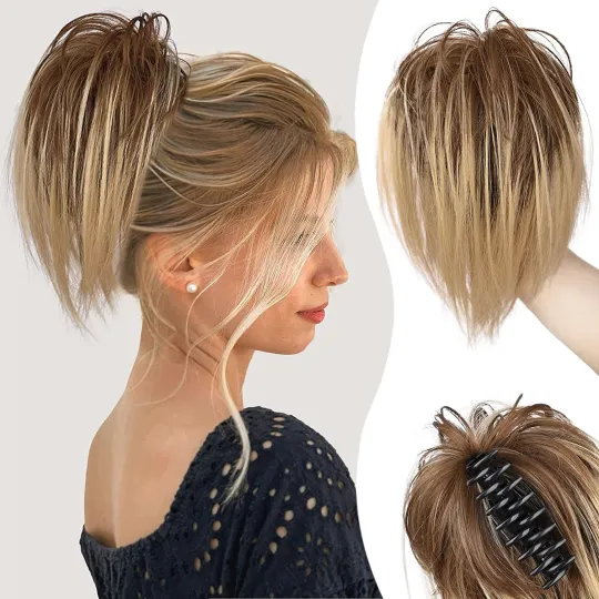 Messy ponytail clip extends hair