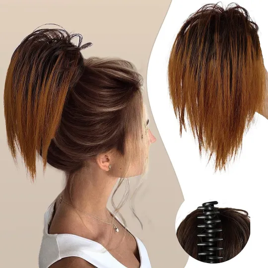 Messy ponytail clip extends hair