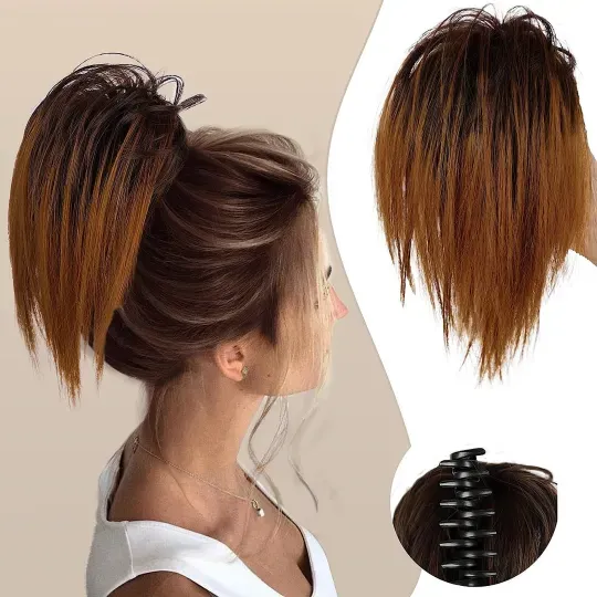 Messy ponytail clip extends hair