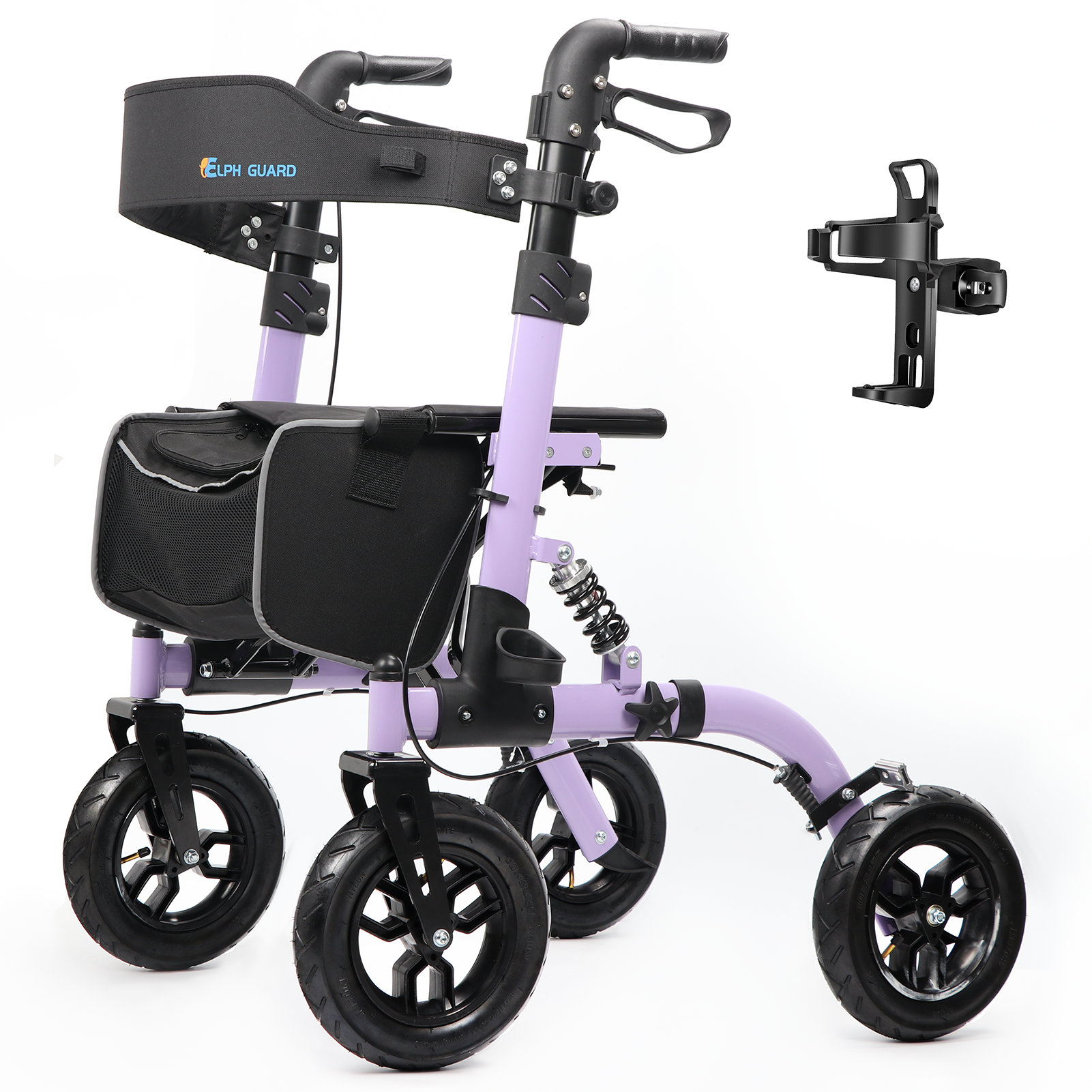 ELPH GUARD All Terrain Rollator with 10" Rubber Wheels, Support to 350 Pounds