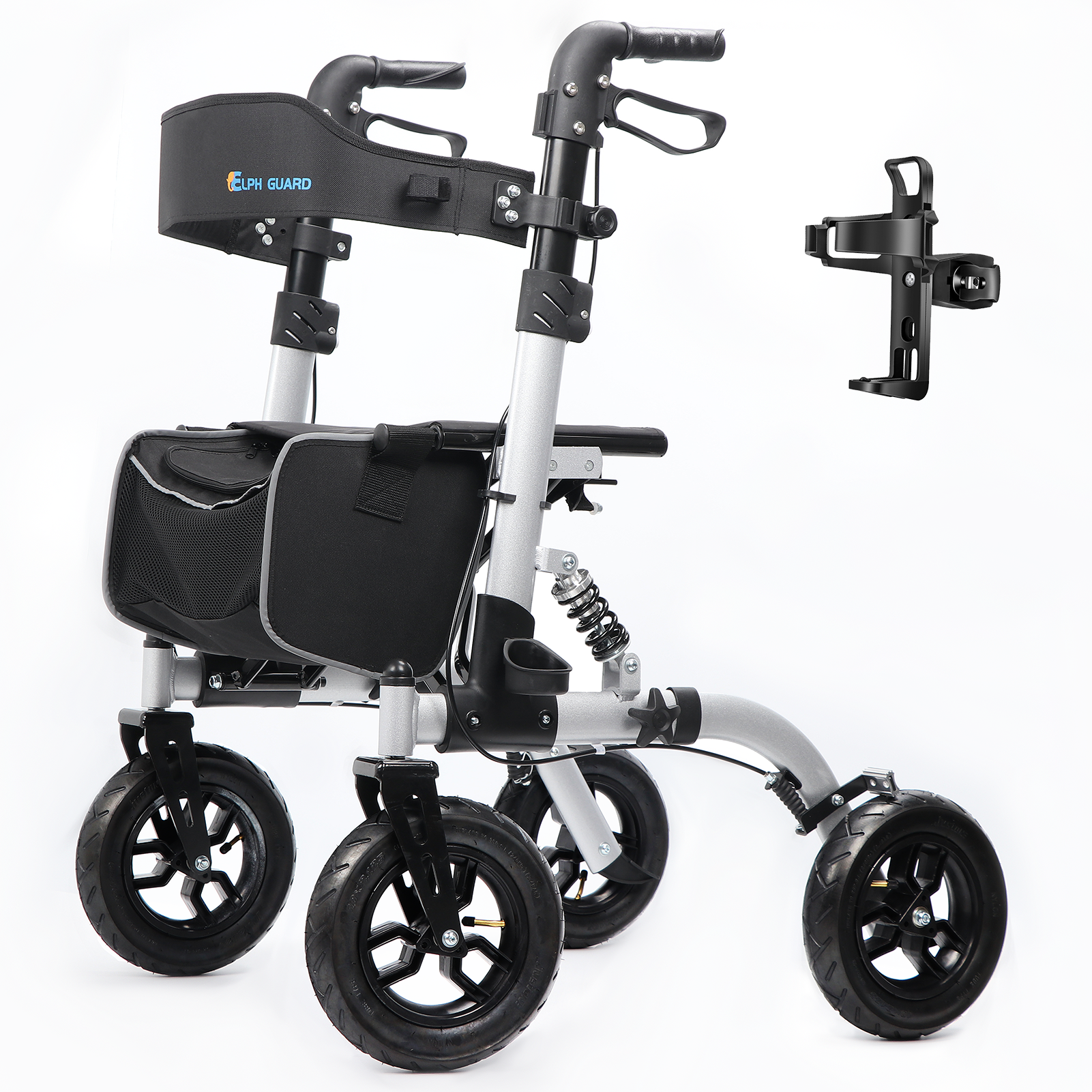 ELPH GUARD All Terrain Rollator with 10" Rubber Wheels, Support to 350 Pounds